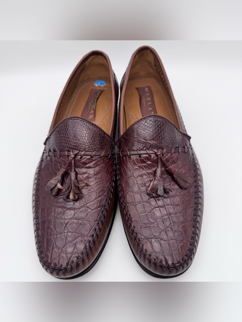Mezlan Genuine Crocodile Brown Leather Tassel Slip-On Loafers Men's Size 10 M